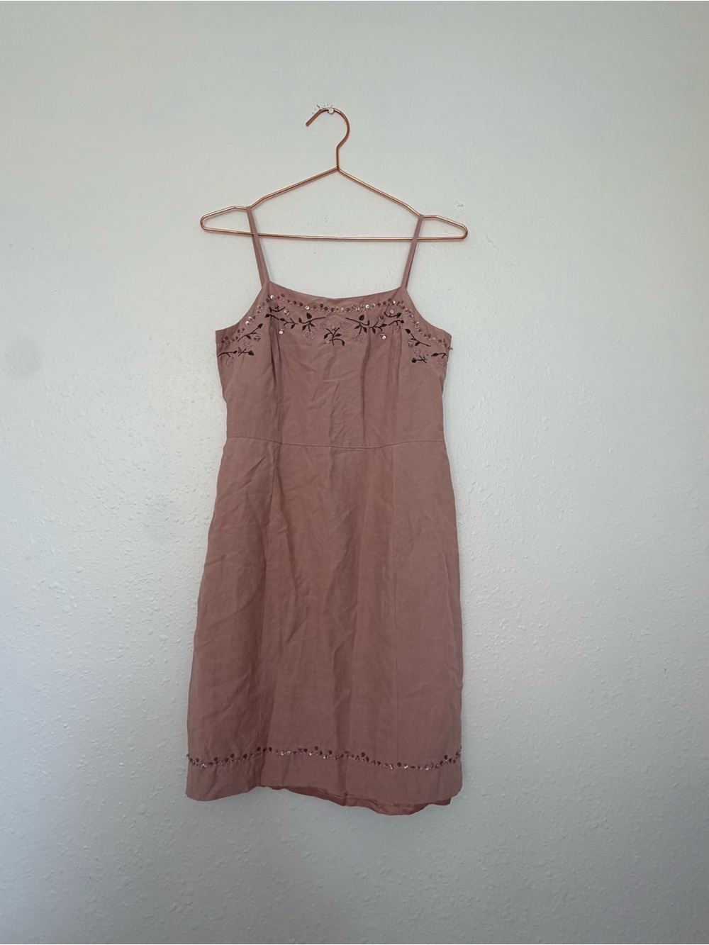 Casual Corner Blush Pink Spaghetti Strap Embroidered Mini Dress
